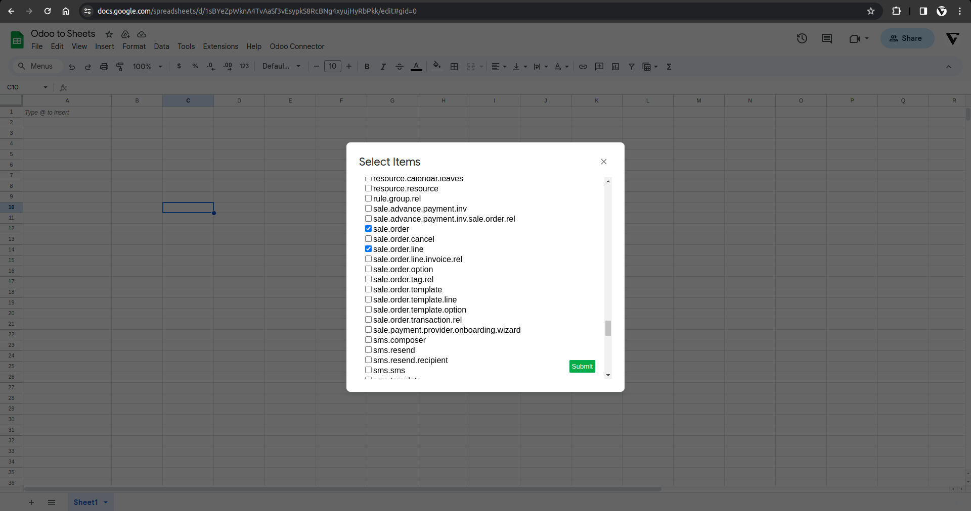 googlesheet odoo connector